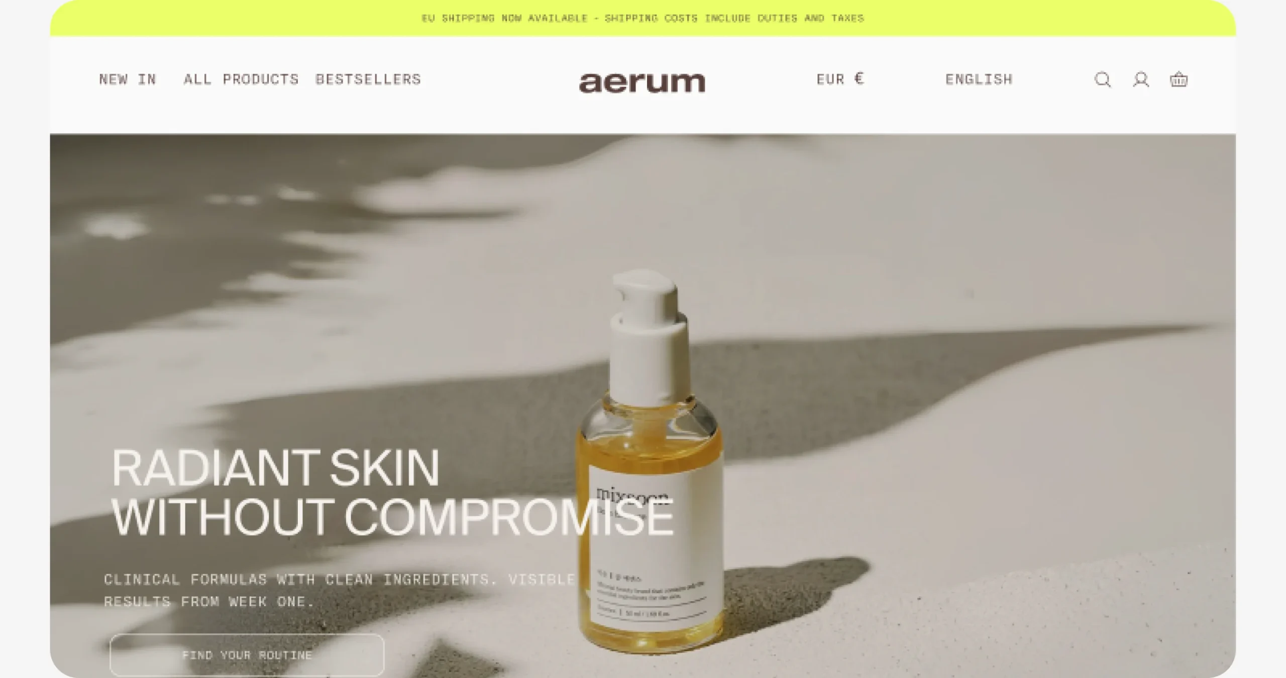 Aerum skincare e-commerce home