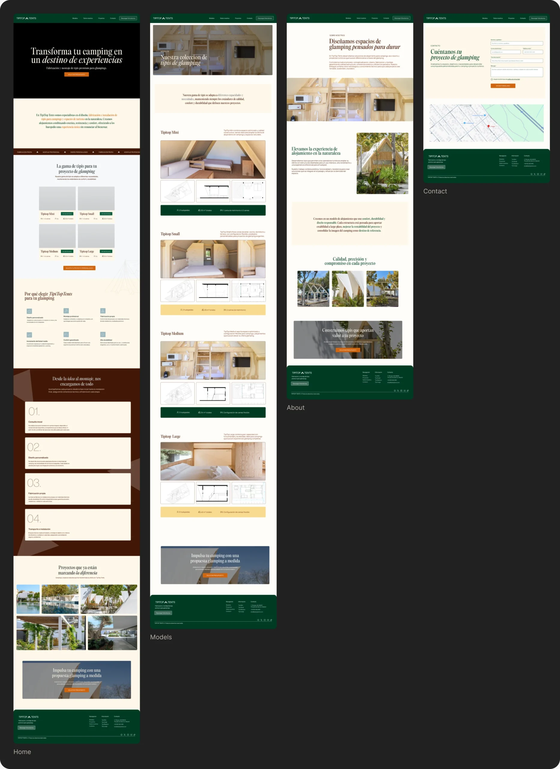 TipiTop Tents redesign, all pages