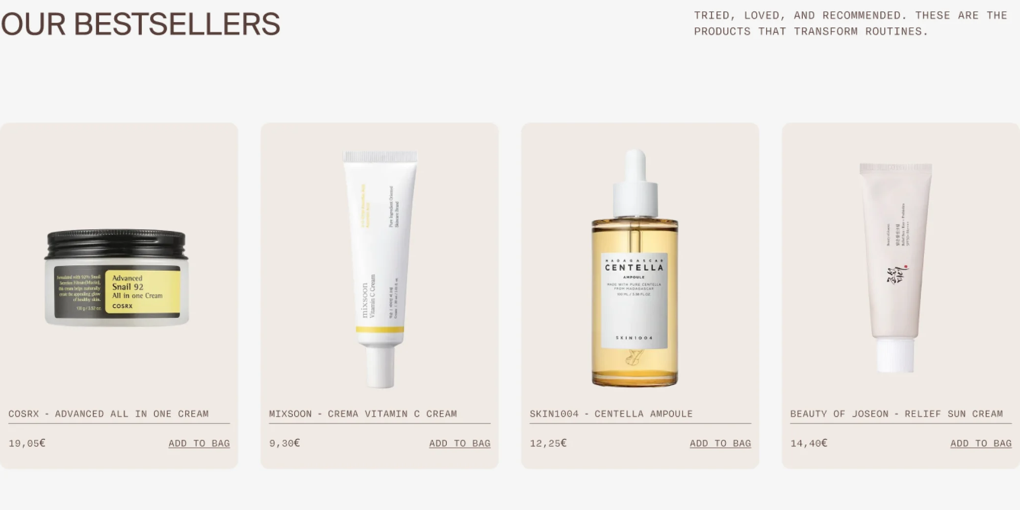 Bestsellers product grid