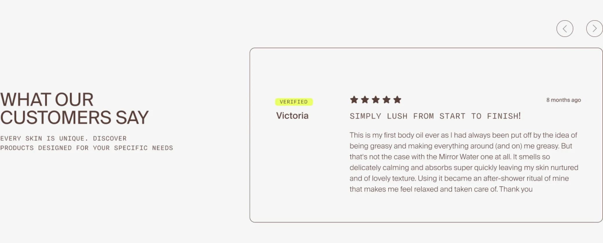 Single verified review card